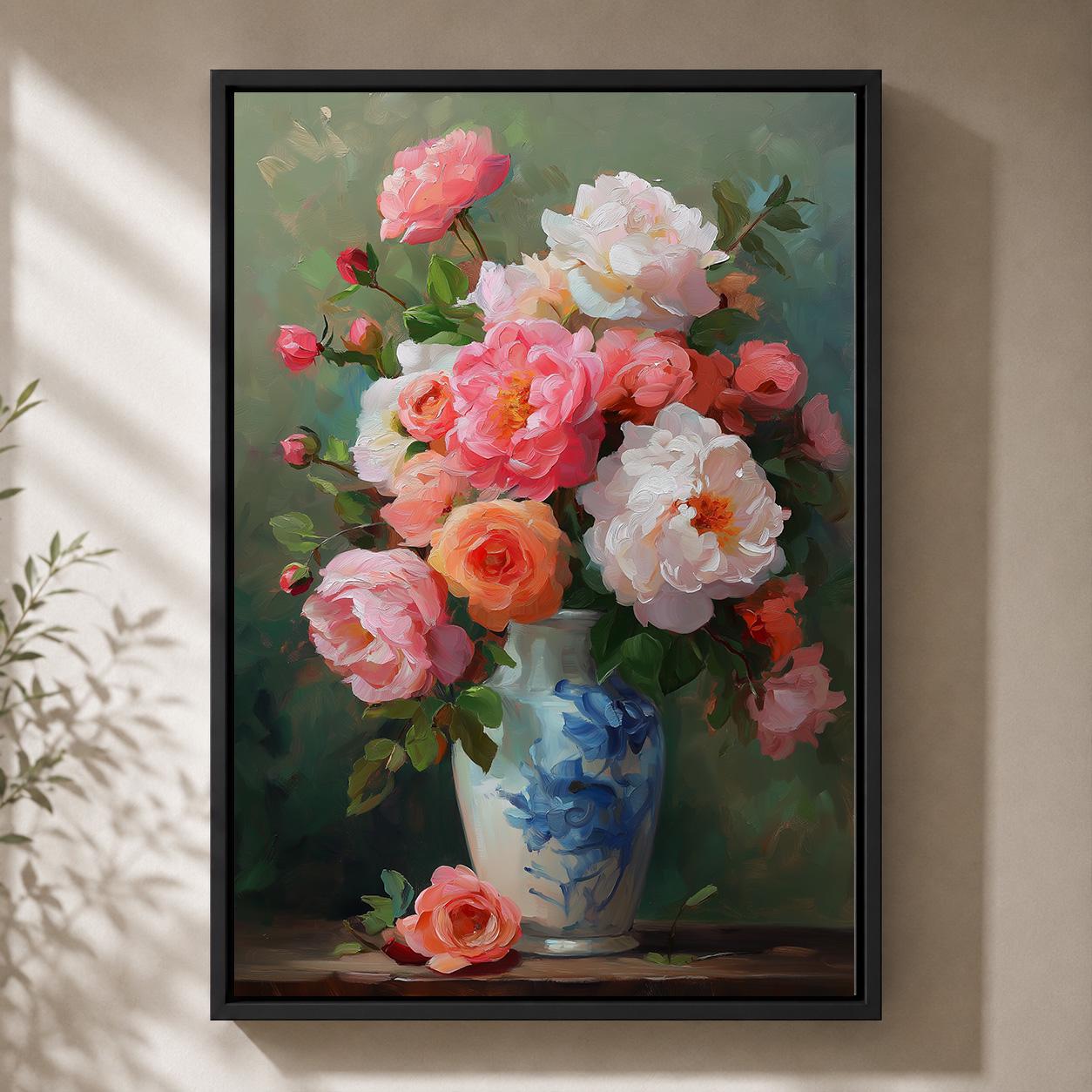 Pink Peony Floral Framed Canvas