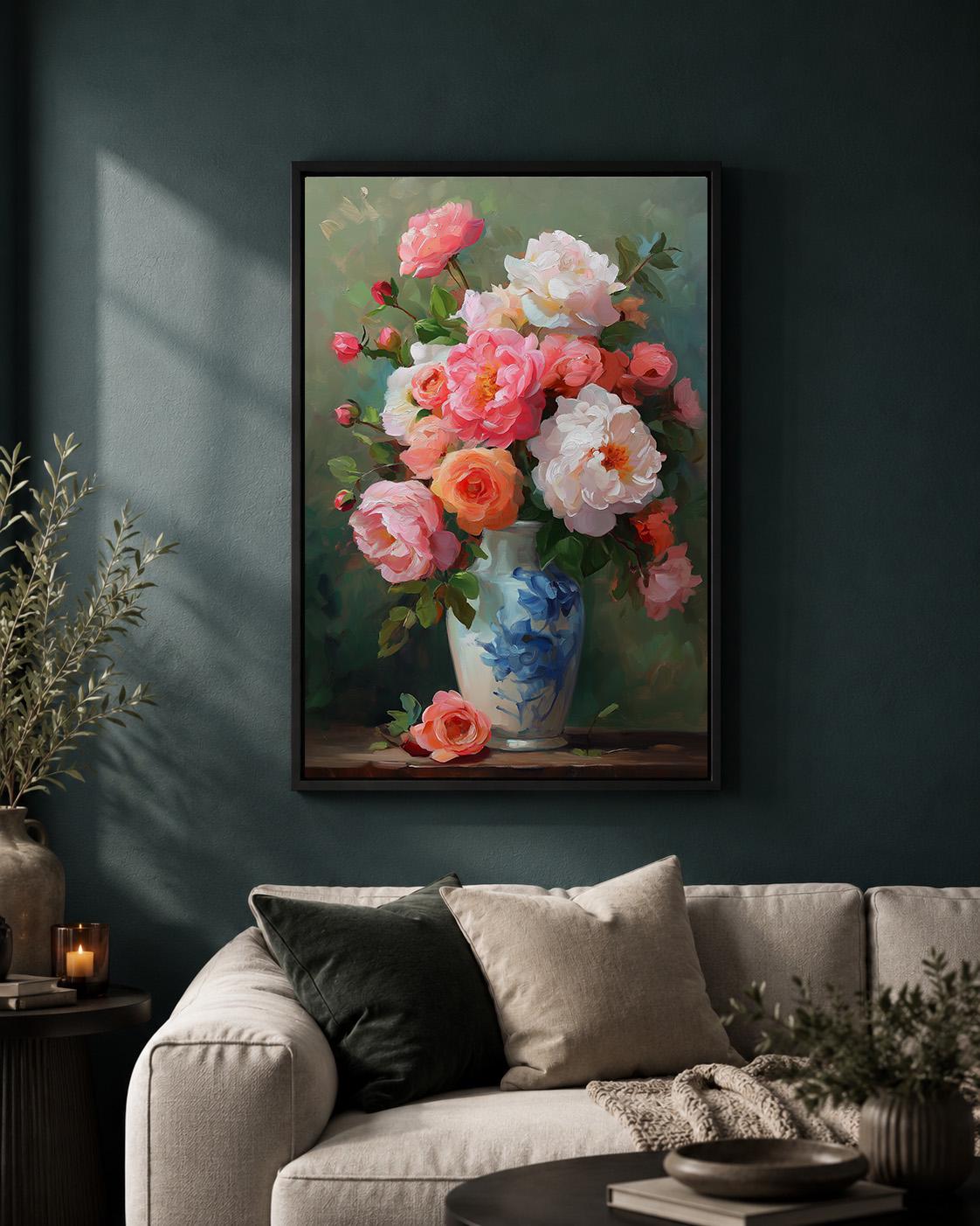 Pink Peony Floral Framed Canvas