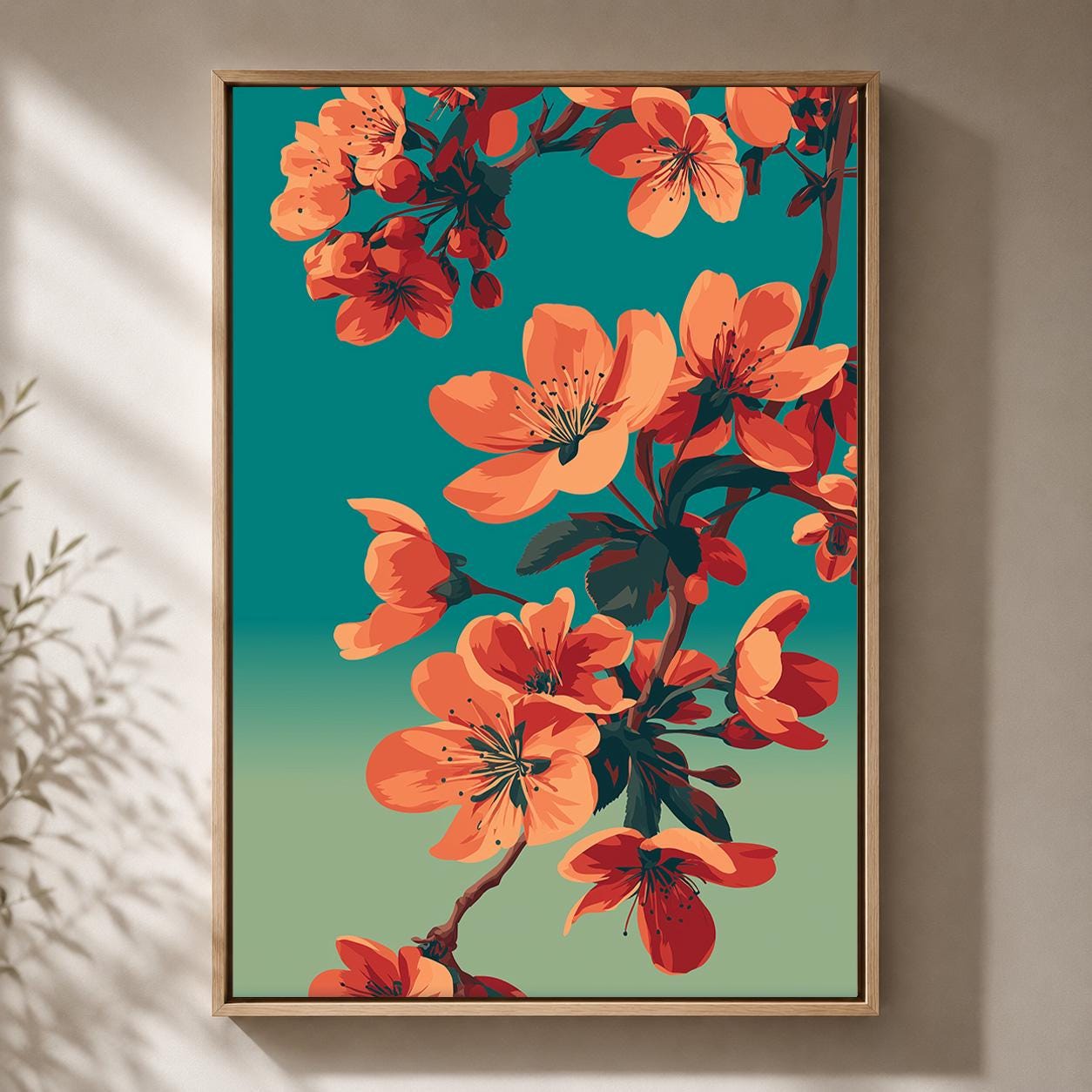 Framed Coral Cherry Blossom Framed Canvas