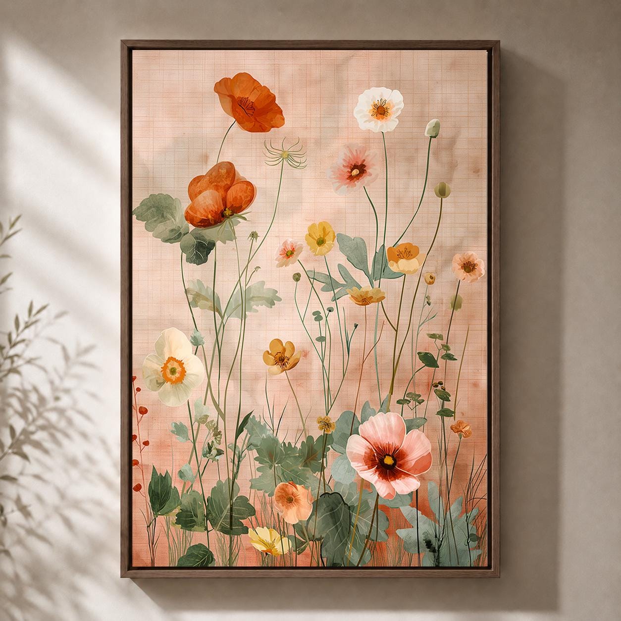 Peach Wildflower Framed Canvas