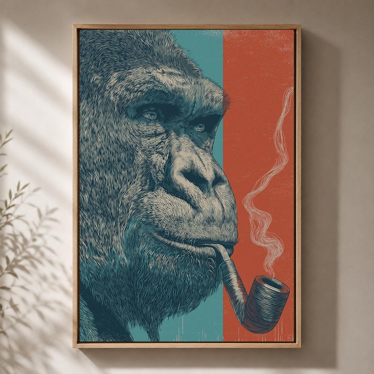 Gorilla Smoking Framed Canvas