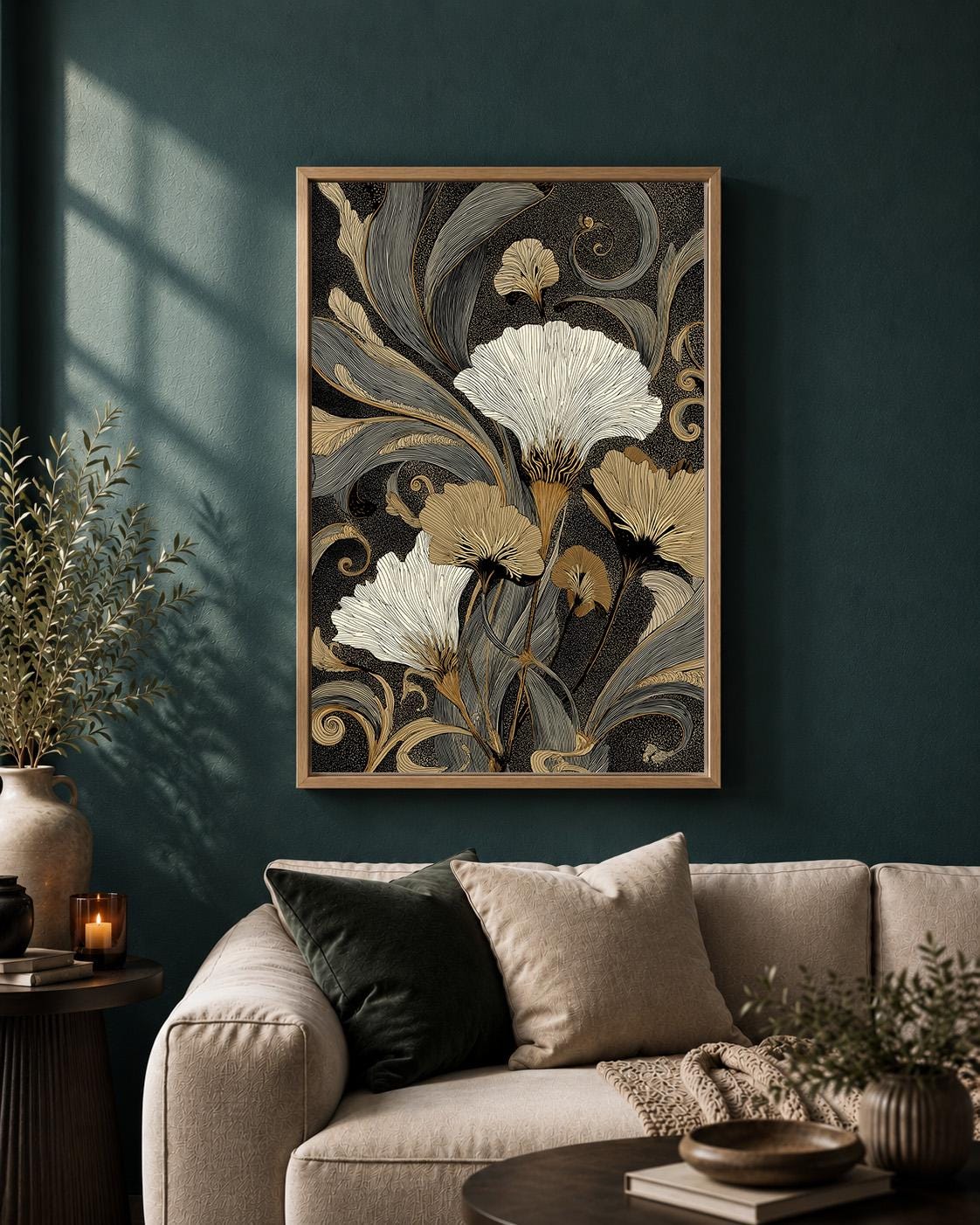 Black & Gold Botanical Framed Canvas