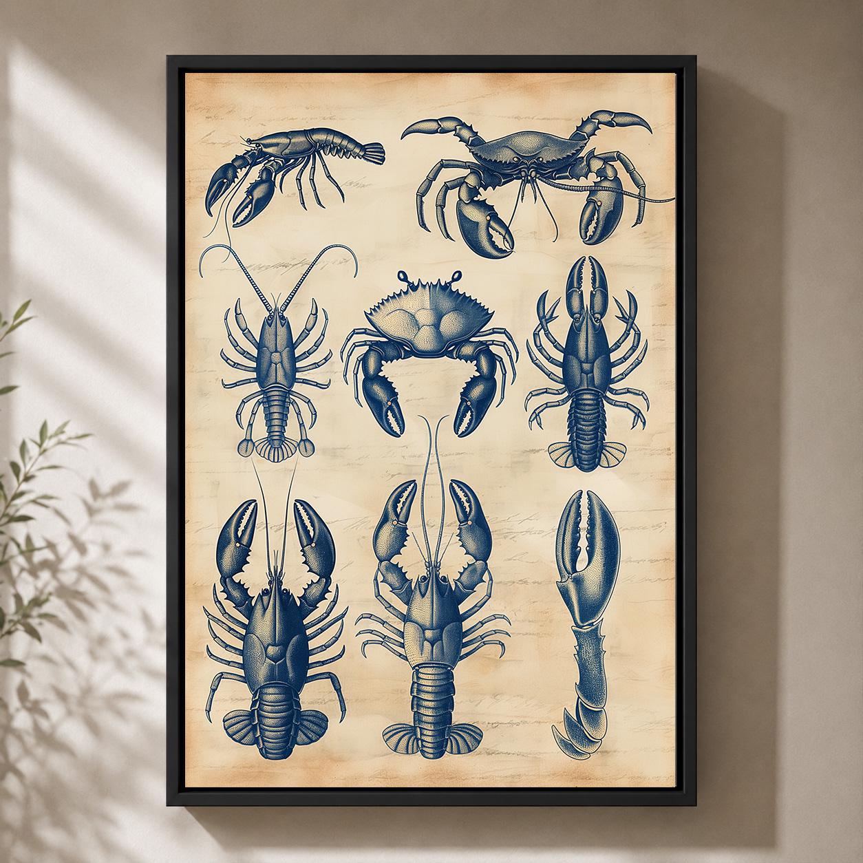 Vintage Seafood Anatomy Framed Canvas