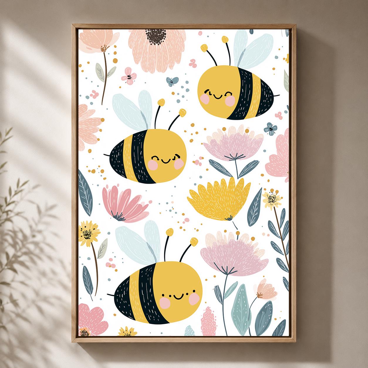 Bee Floral Framed Canvas
