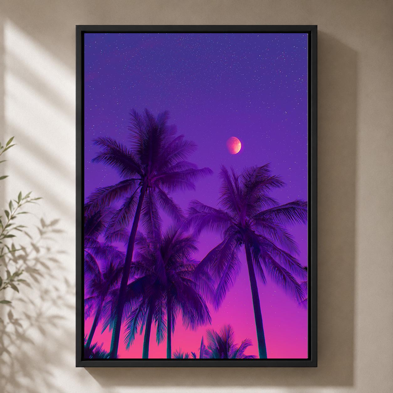Vaporwave Palm Tree Framed Canvas