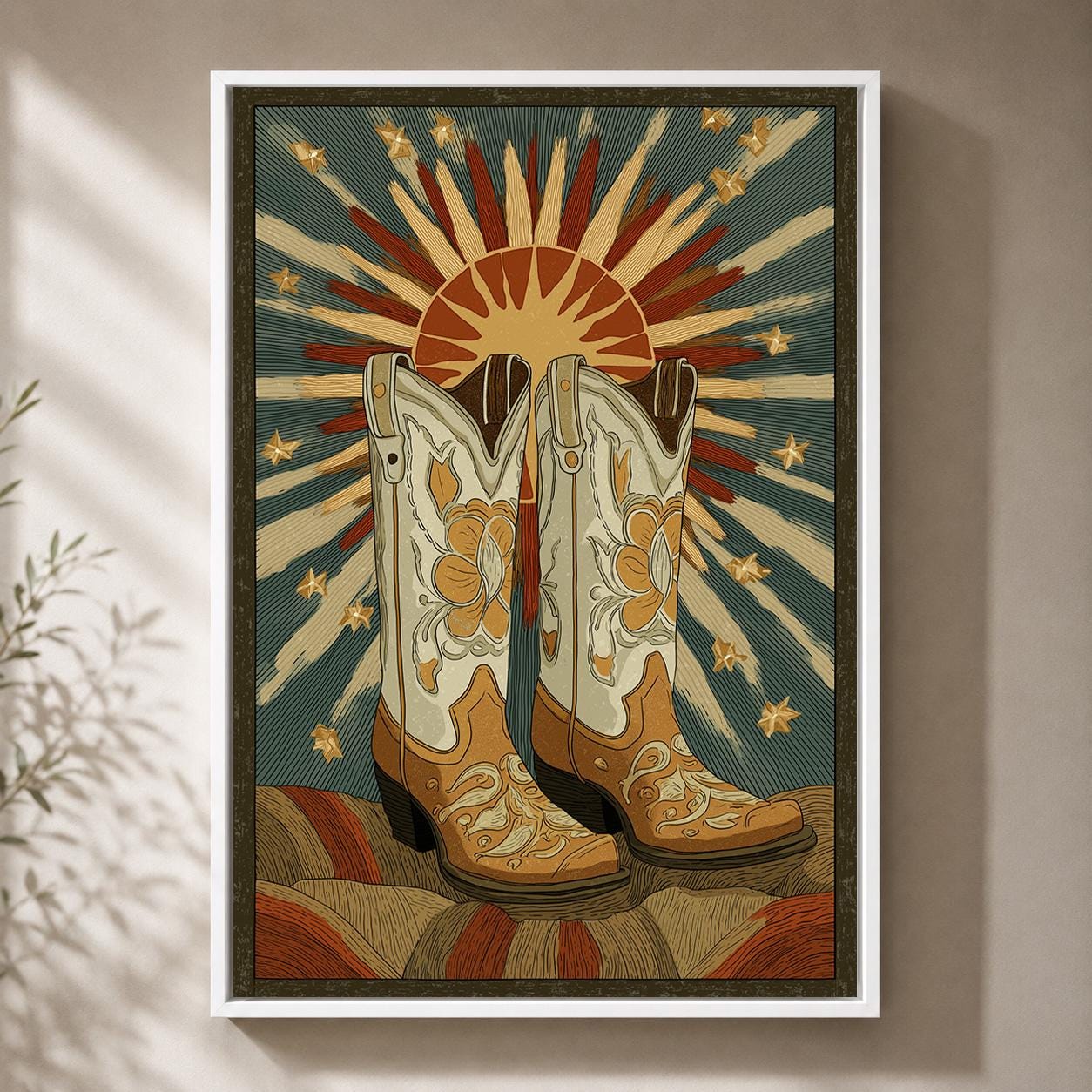 Western Cowboy Boot Framed Canvas