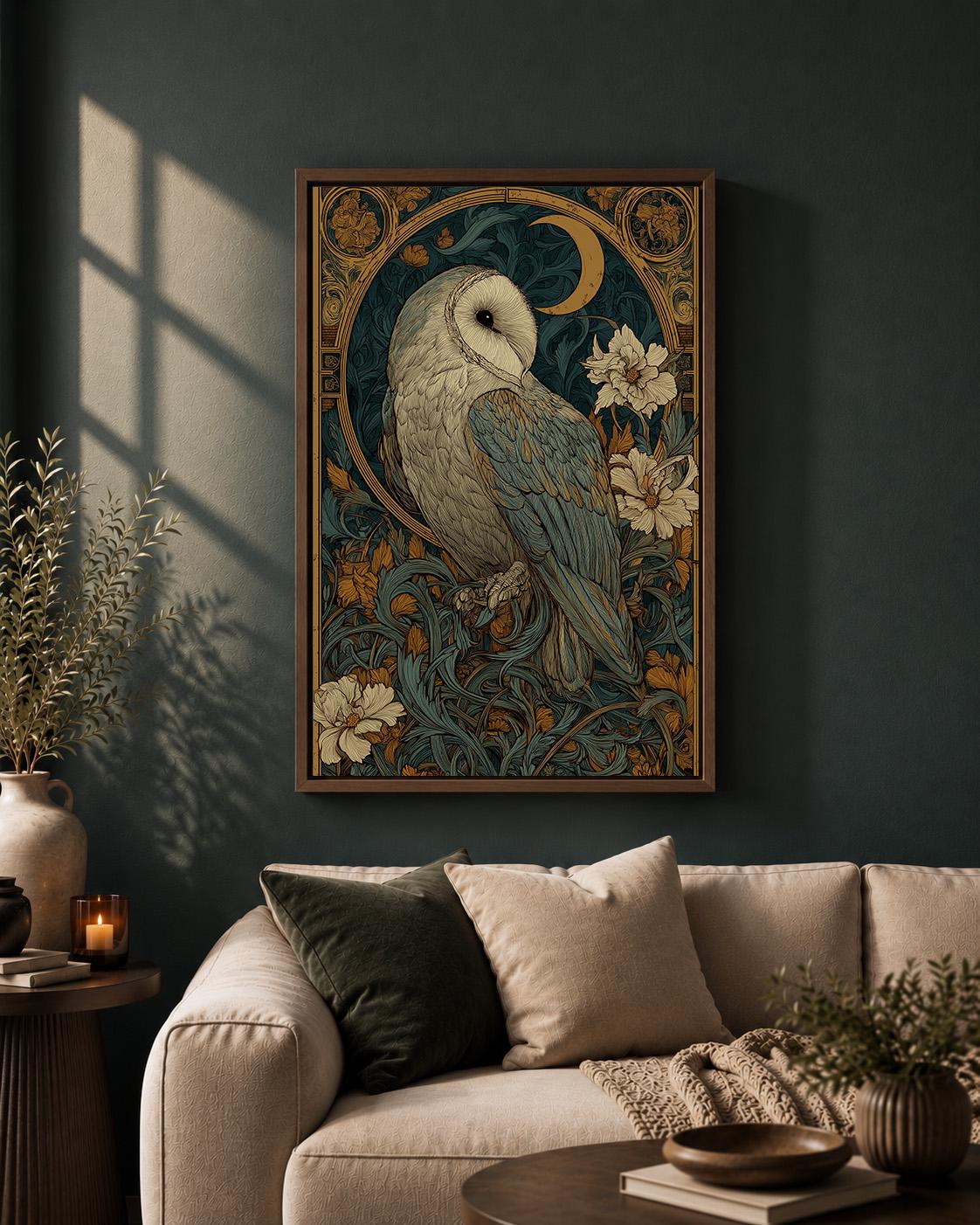 Art Nouveau Barn Owl Framed Canvas