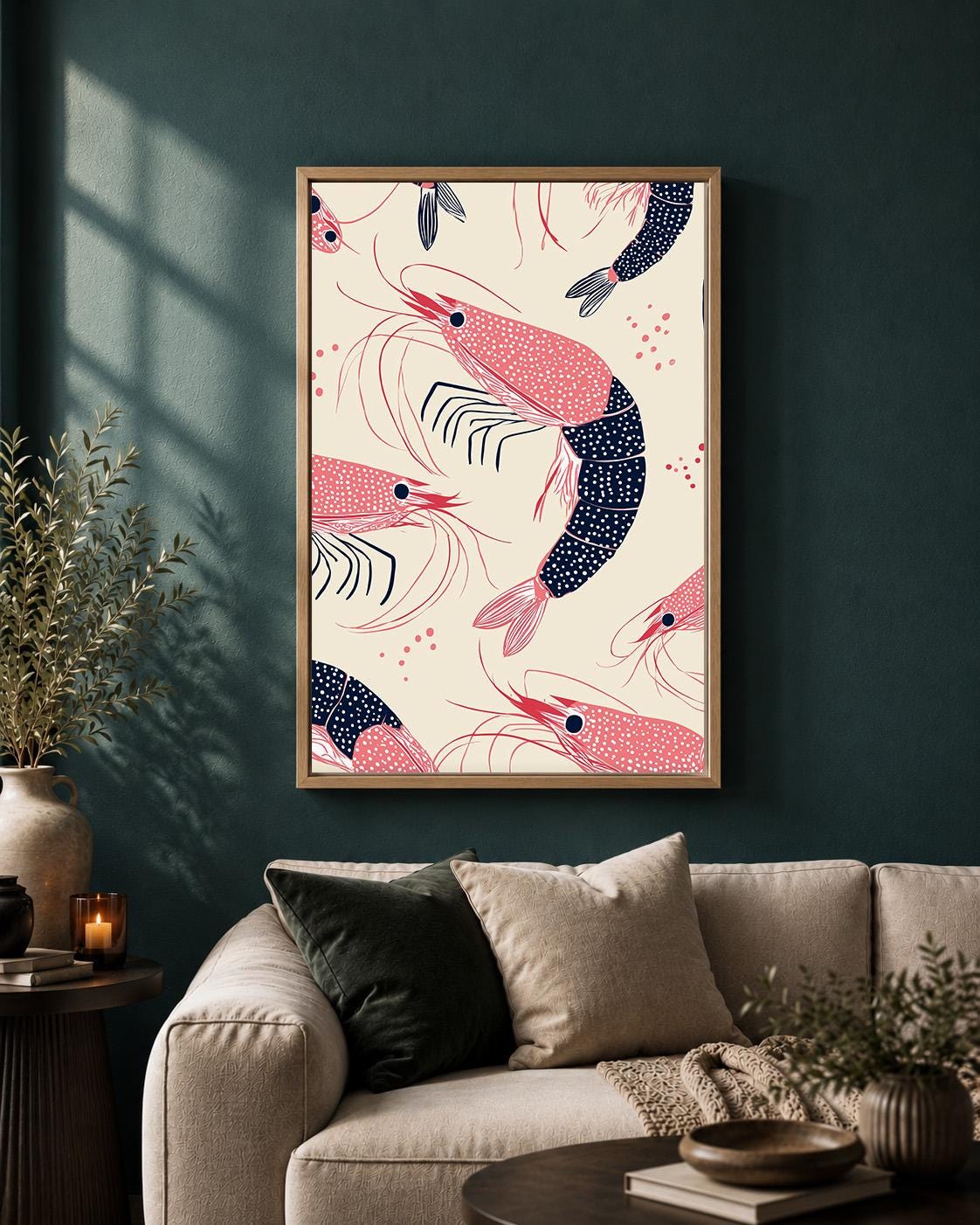 Shrimp Pattern Framed Canvas