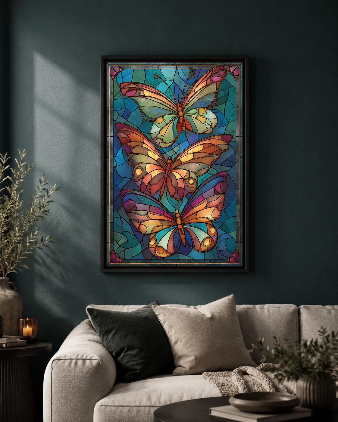 Stained Glass Butterfly Framed Canvas