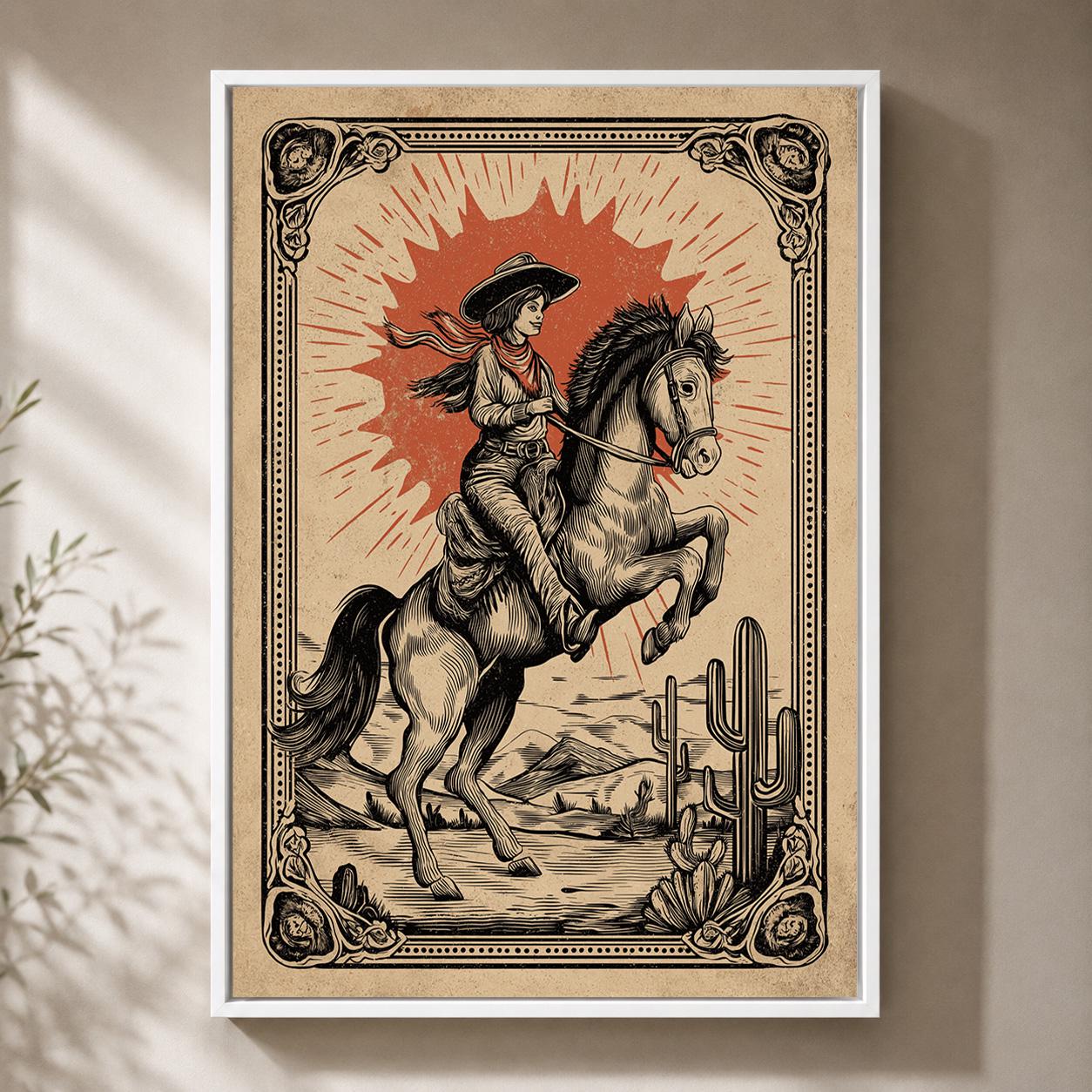 Vintage Cowgirl Framed Canvas Art