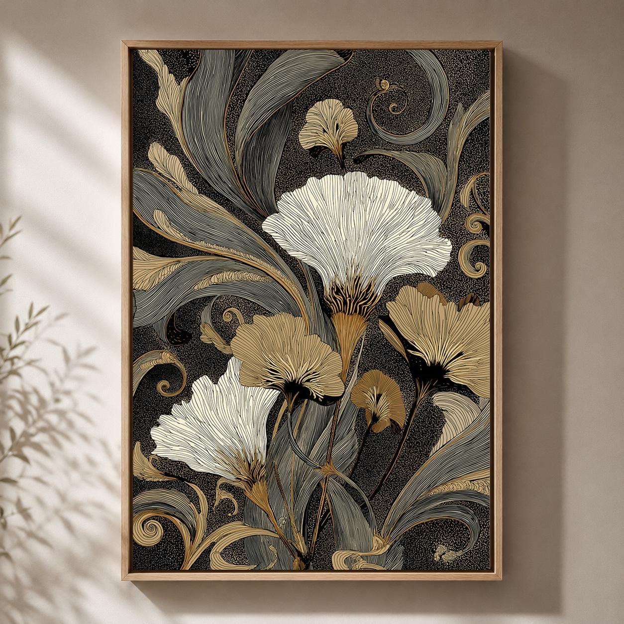 Black & Gold Botanical Framed Canvas