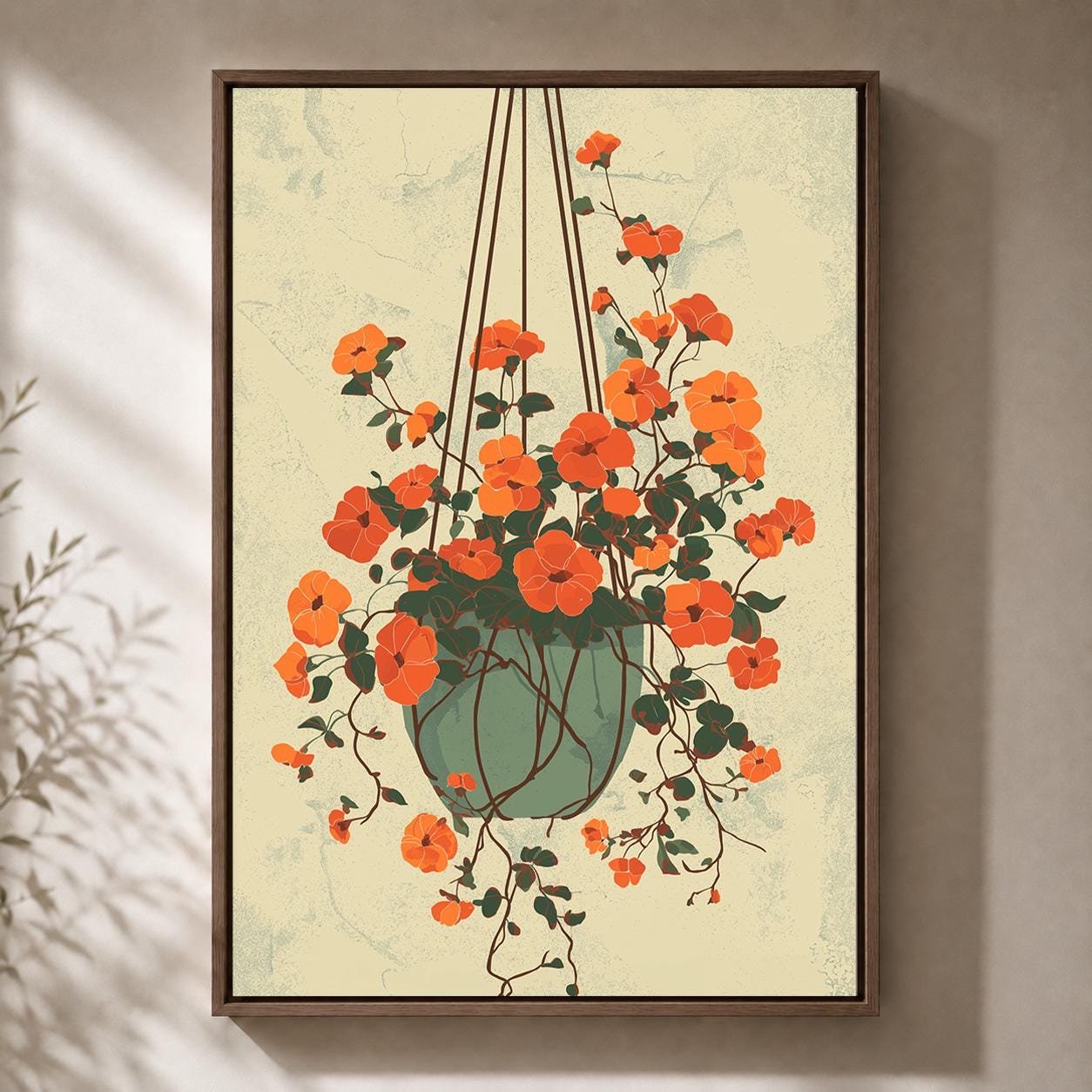 Angel Trumpet Botanical Hanging Planter Framed Canvas
