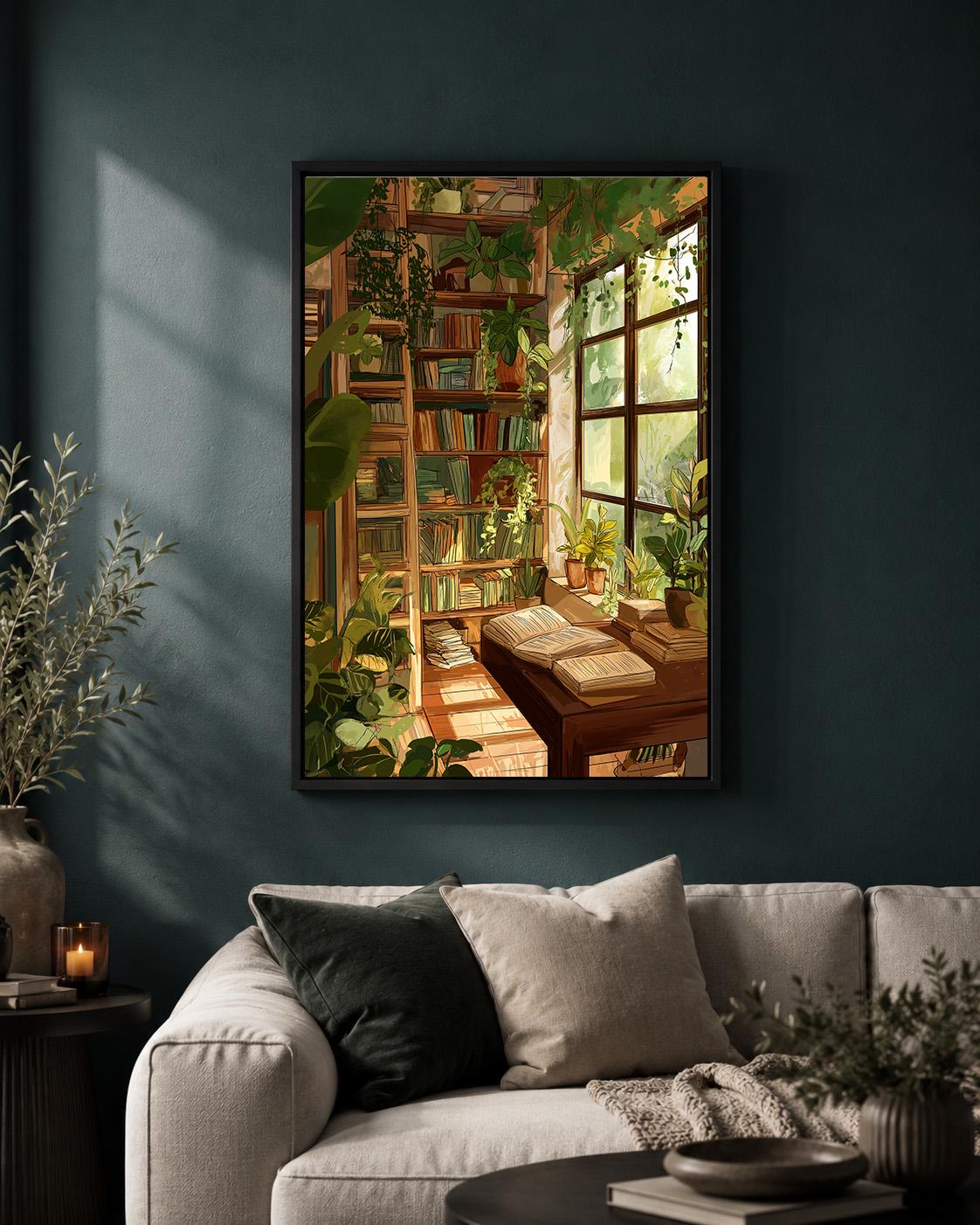 Cozy Library Framed Canvas