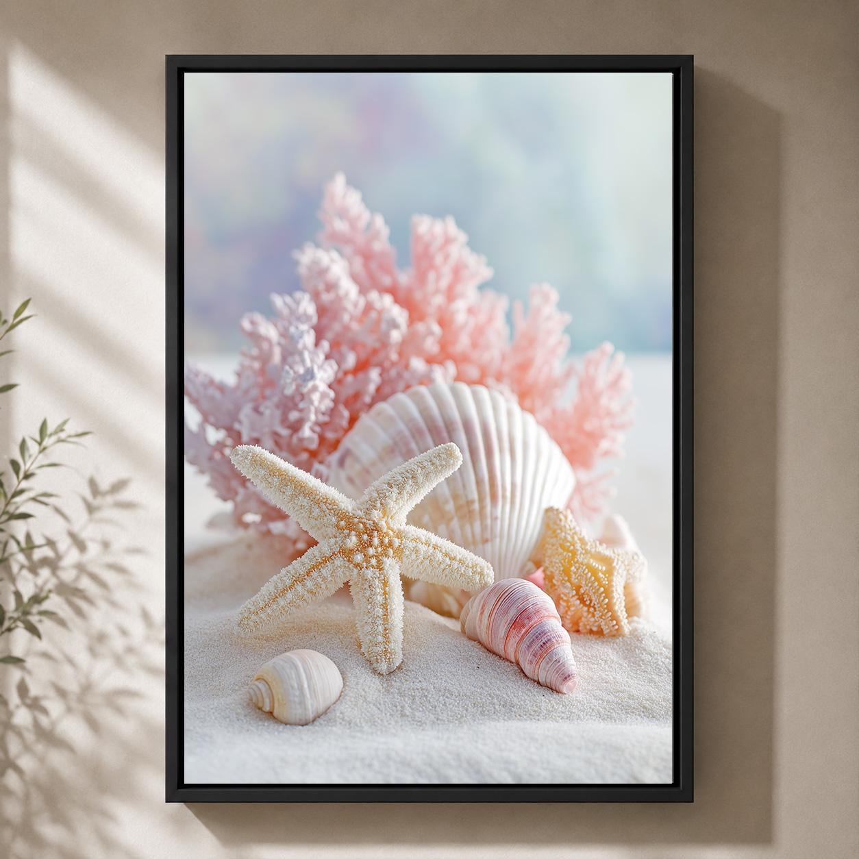 Pink Coastal Seashell Framed Canvas