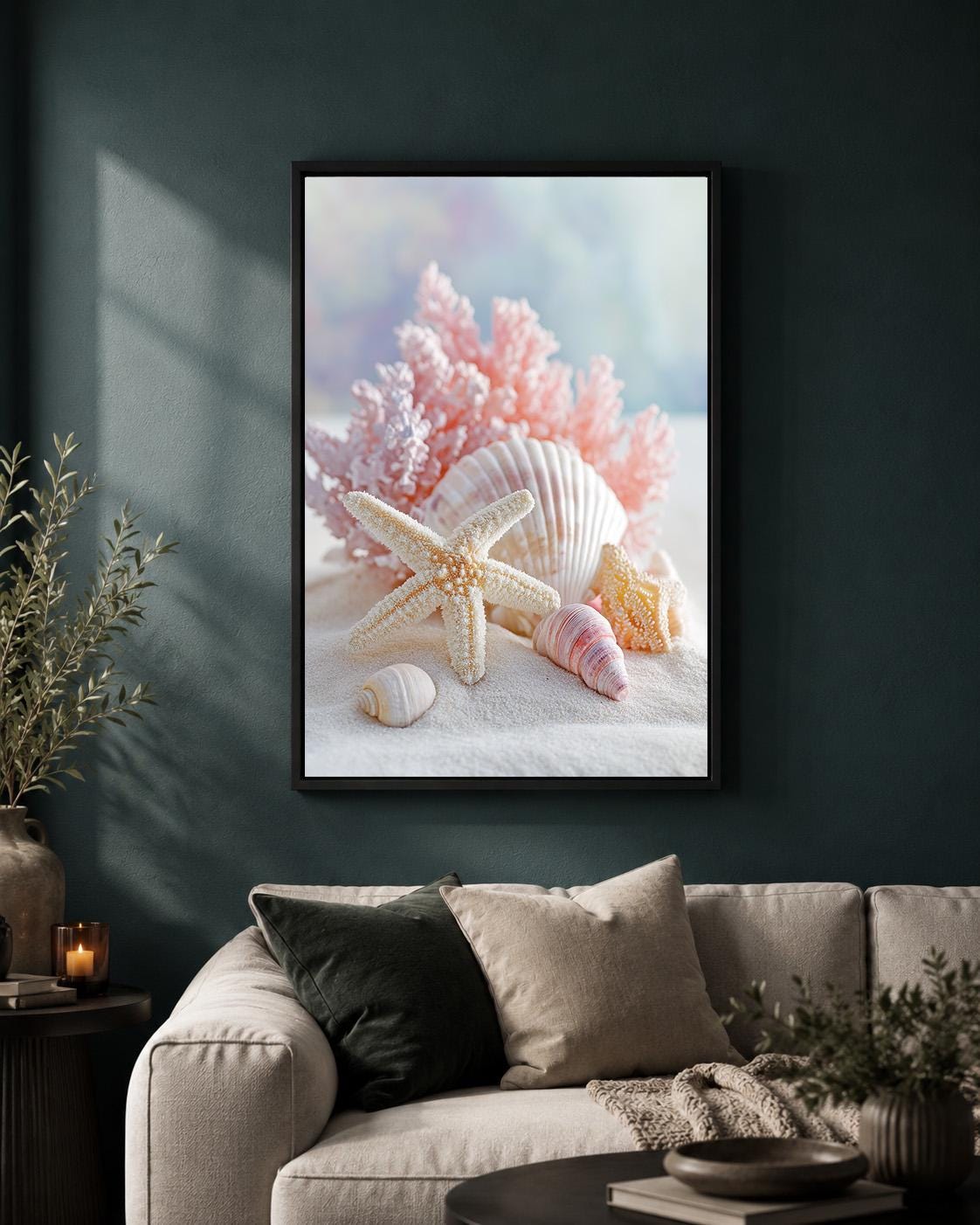 Pink Coastal Seashell Framed Canvas
