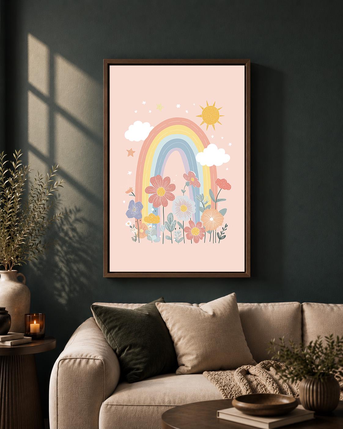Pastel Rainbow Floral Nursery Framed Canvas