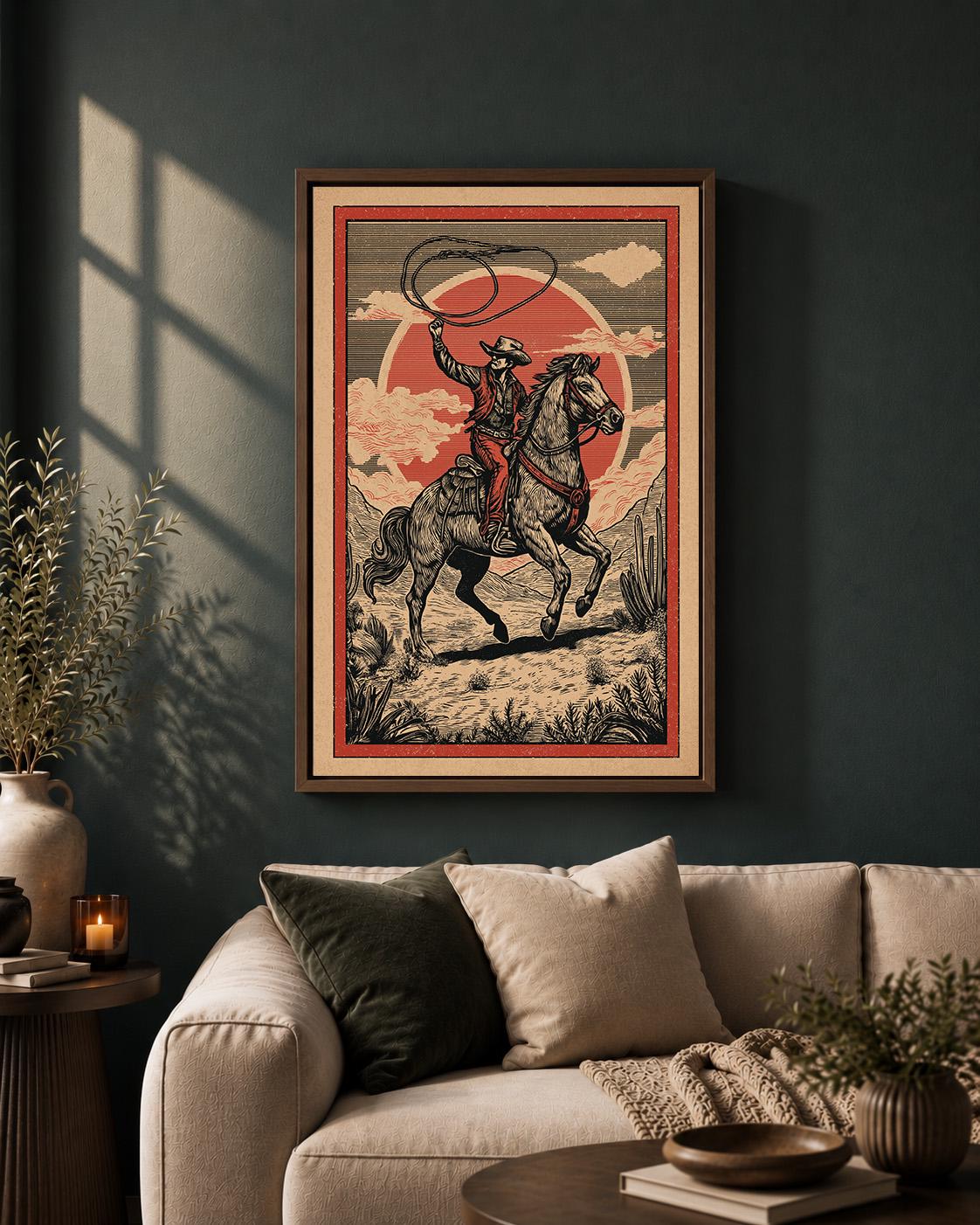 Cowboy Horse Riding Framed Canvas