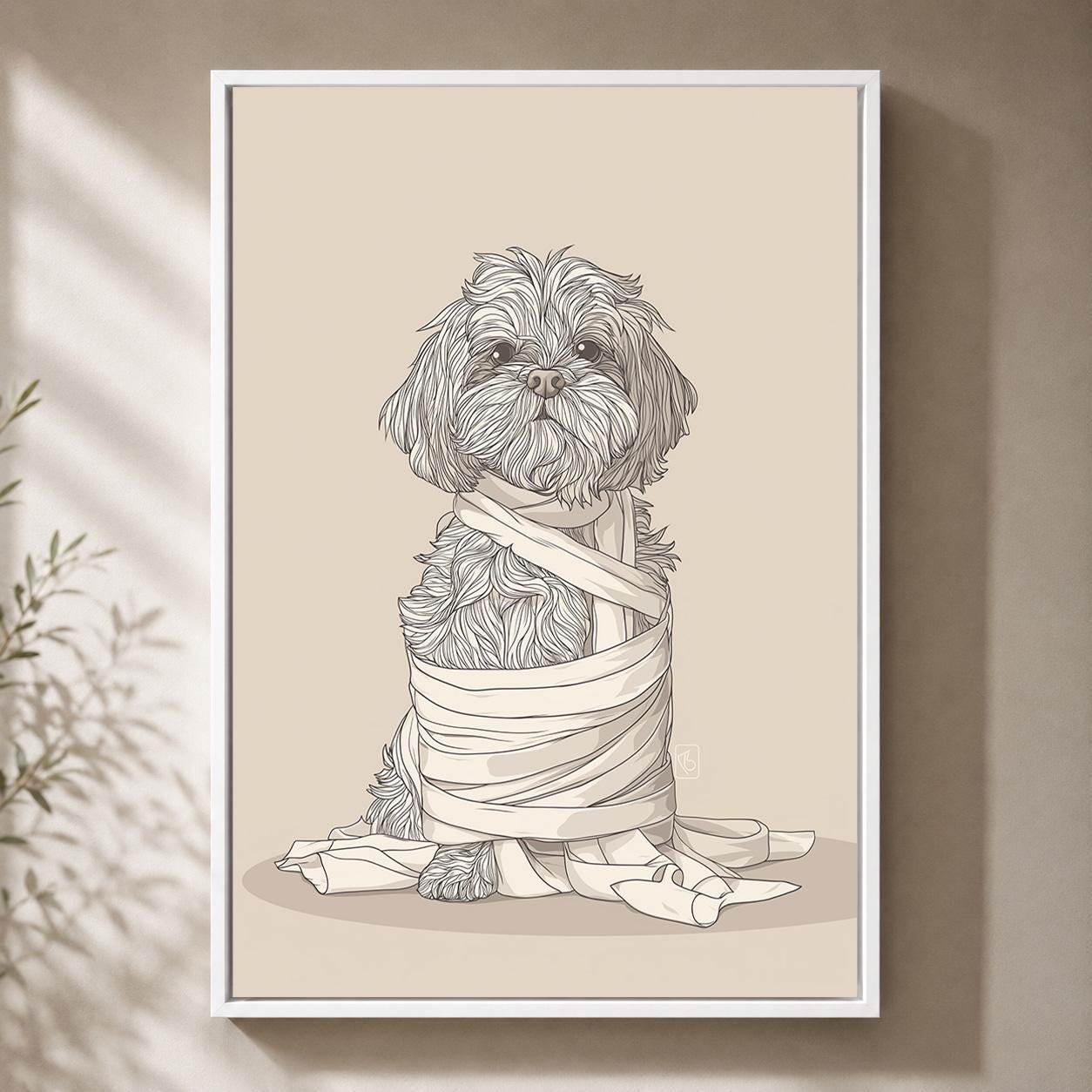 Funny Toilet Paper Dog Framed Canvas