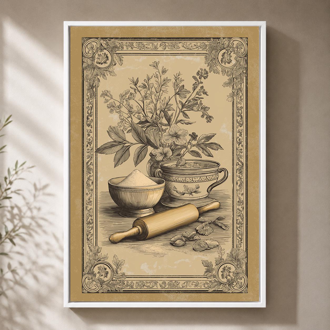 Mediterranean Olive Oil & Bread Framed Canvas