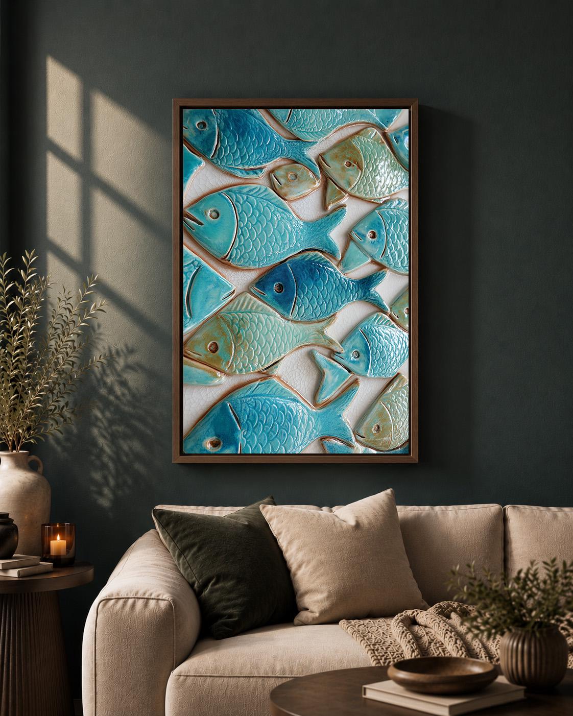 Coastal Ceramic Fish Framed Canvas