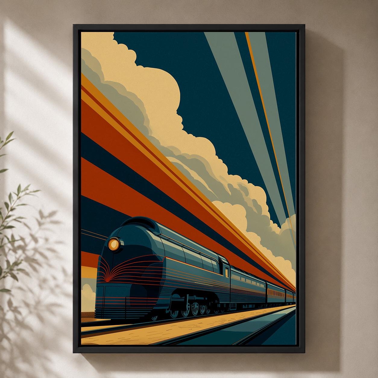 Art Deco Train Framed Canvas