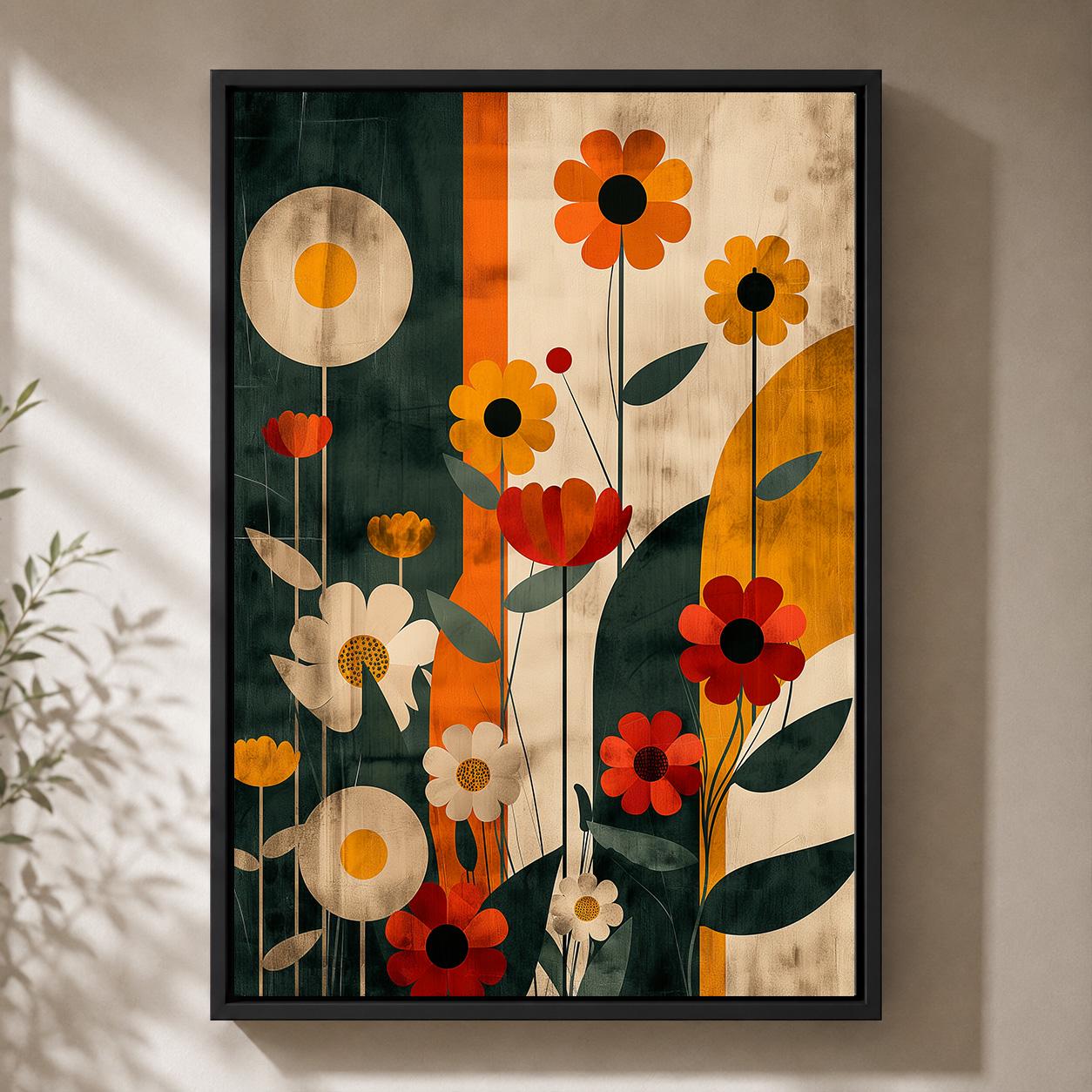 Mid Century Modern Floral Framed Canvas