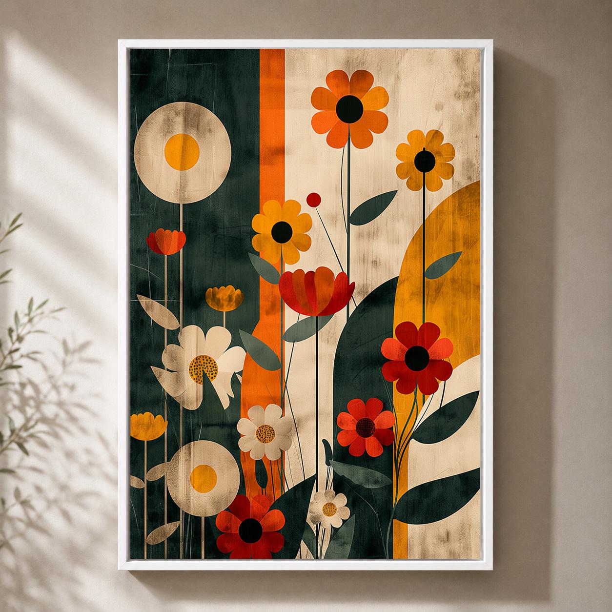 Mid Century Modern Floral Framed Canvas