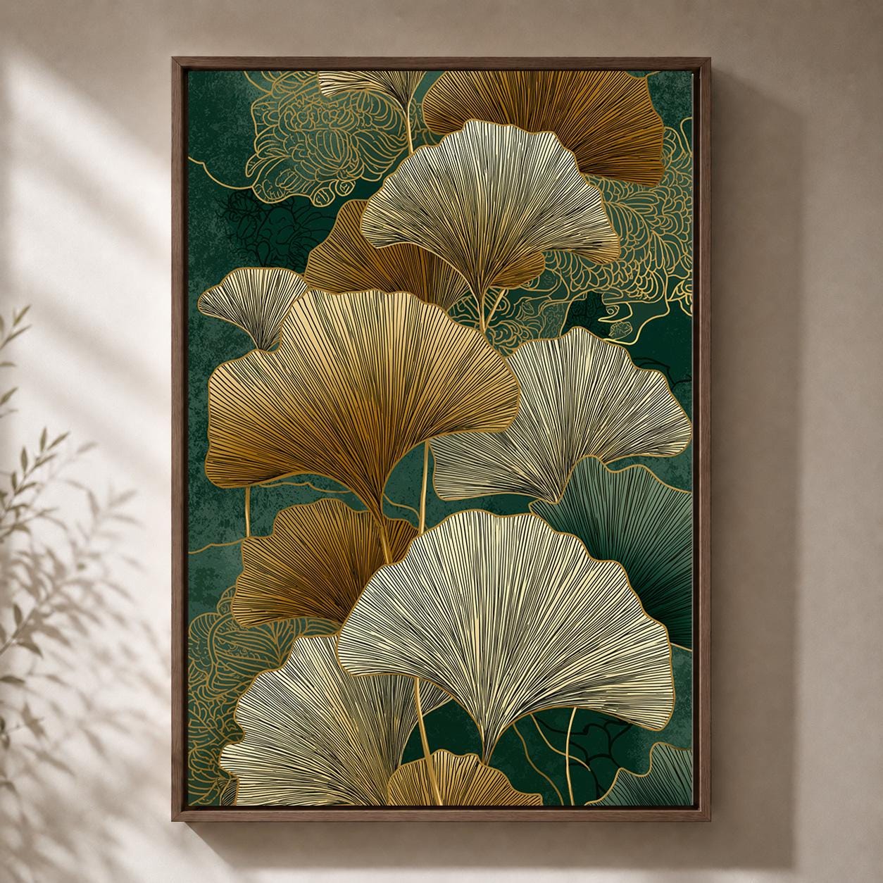 Gold Ginkgo Leaf Framed Canvas Art