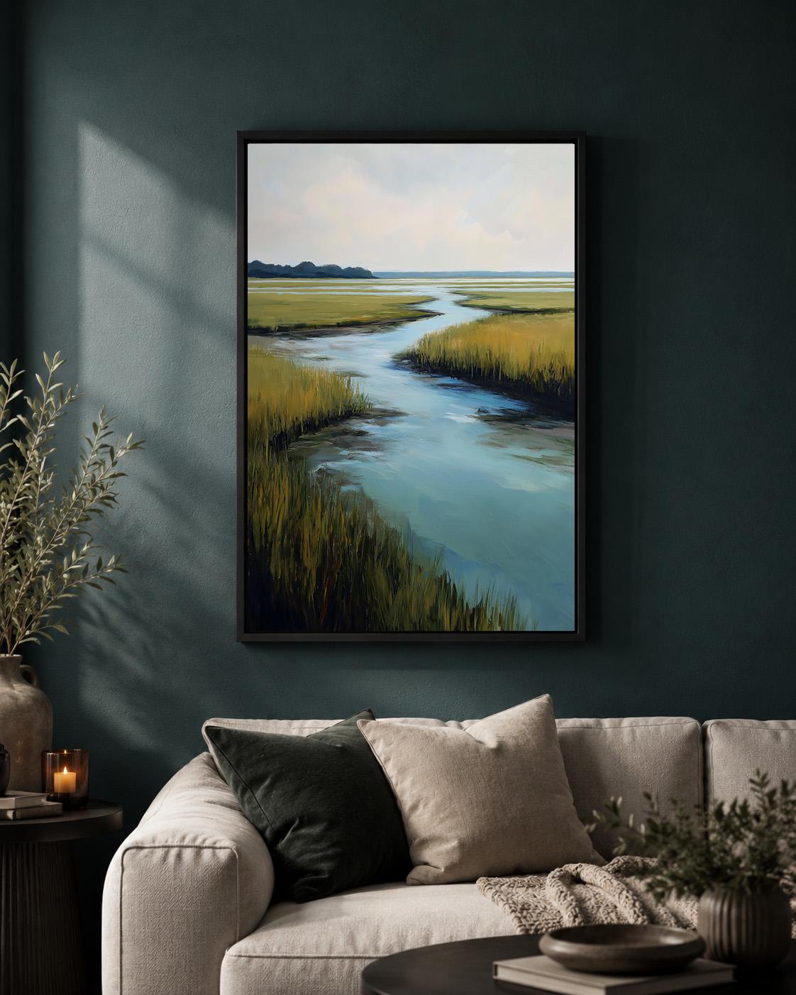 Coastal Marsh Landscape Framed Canvas