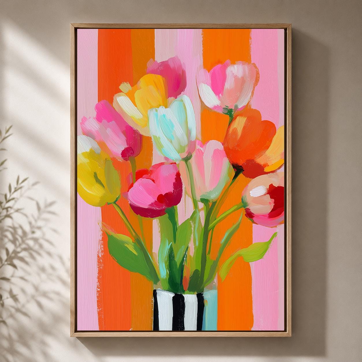Colorful Tulip Floral  Framed Canvas