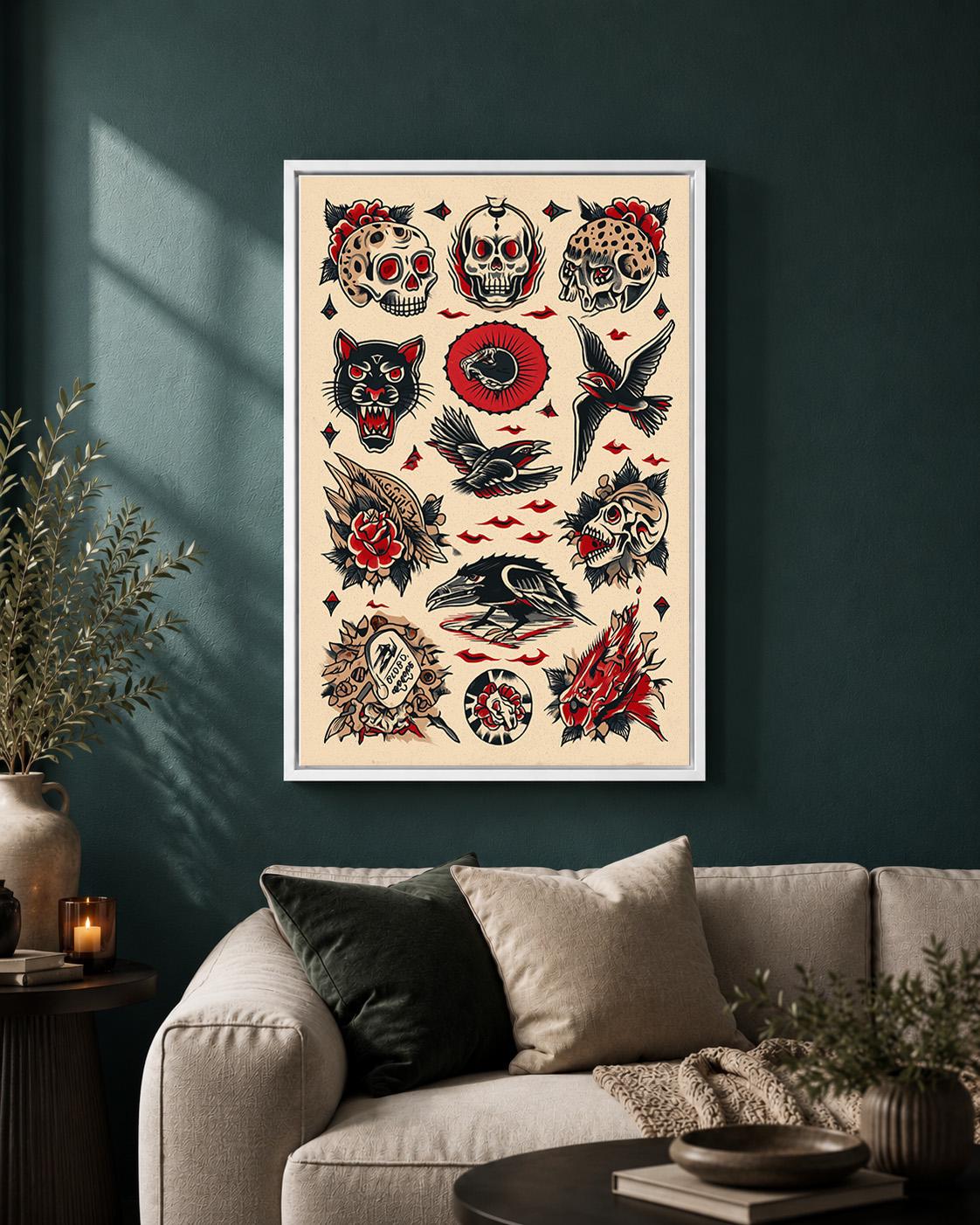 Traditional Tattoo Flash Framed Canvas