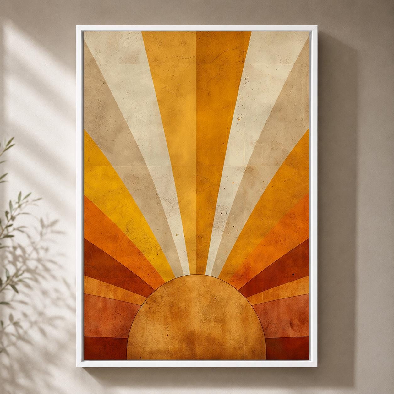 Retro Sunburst Mid Century Modern Framed Canvas