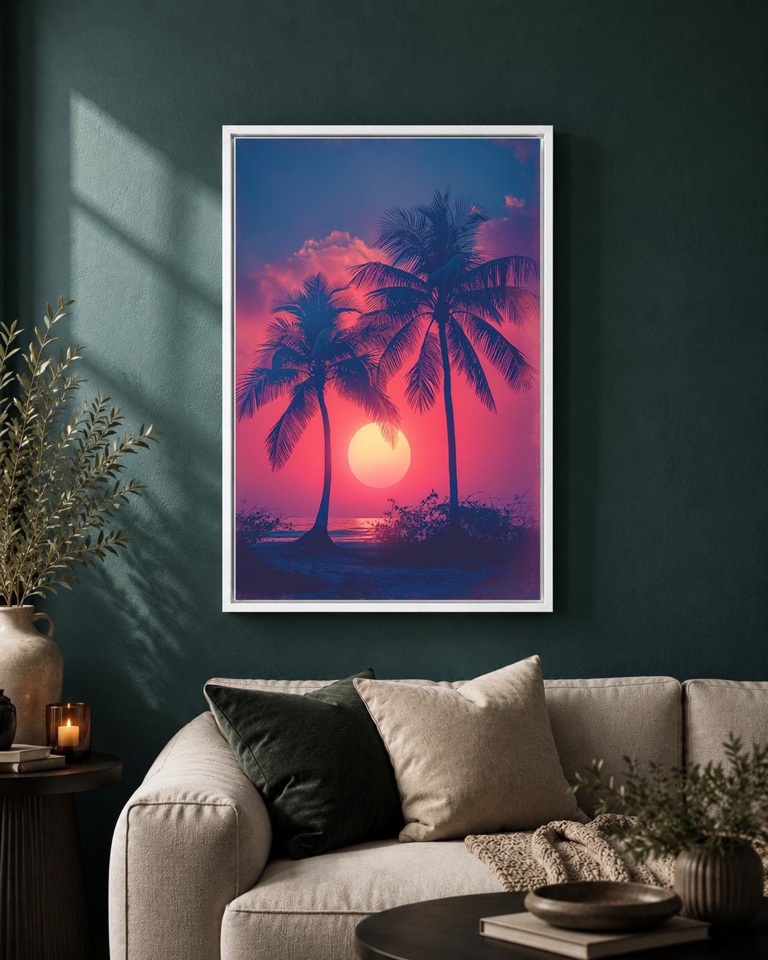 Tropical Palm Tree Sunset Framed Canvas
