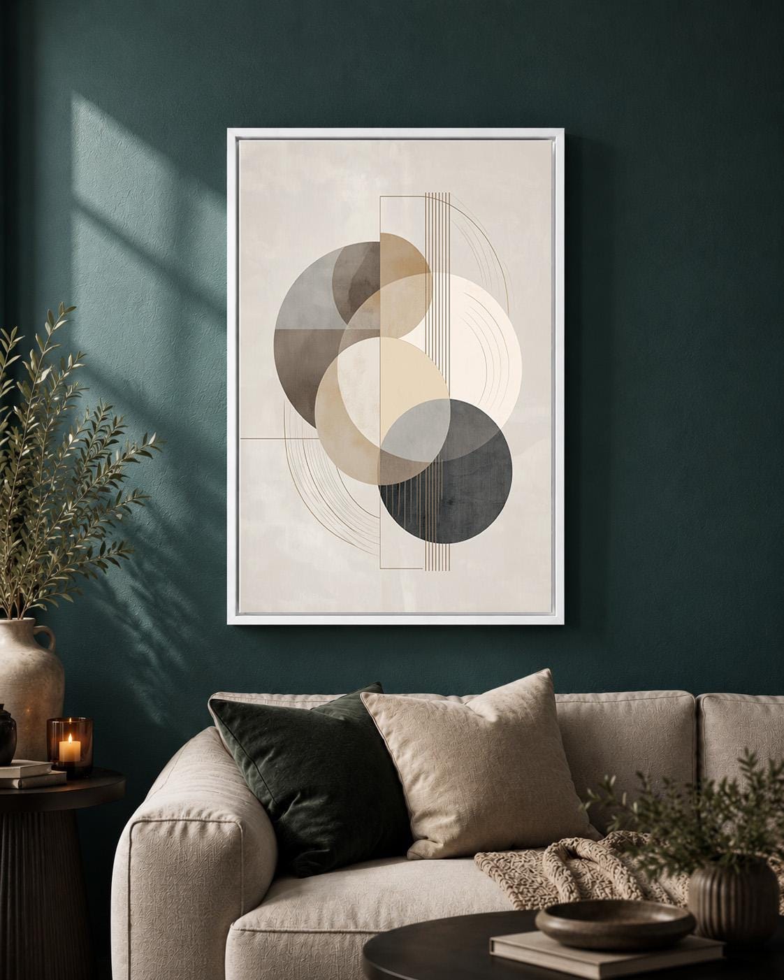 Abstract Neutral Geometric Framed Canvas