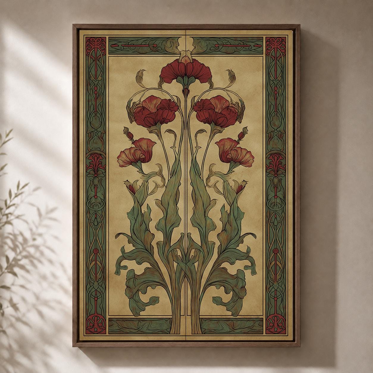 Art Nouveau Botanical Ginkgo Framed Canvas
