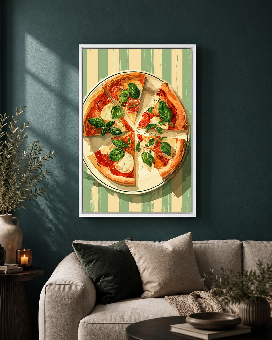 Margherita Pizza Framed Canvas Wall Art, Italian Kitchen Framed Canvas