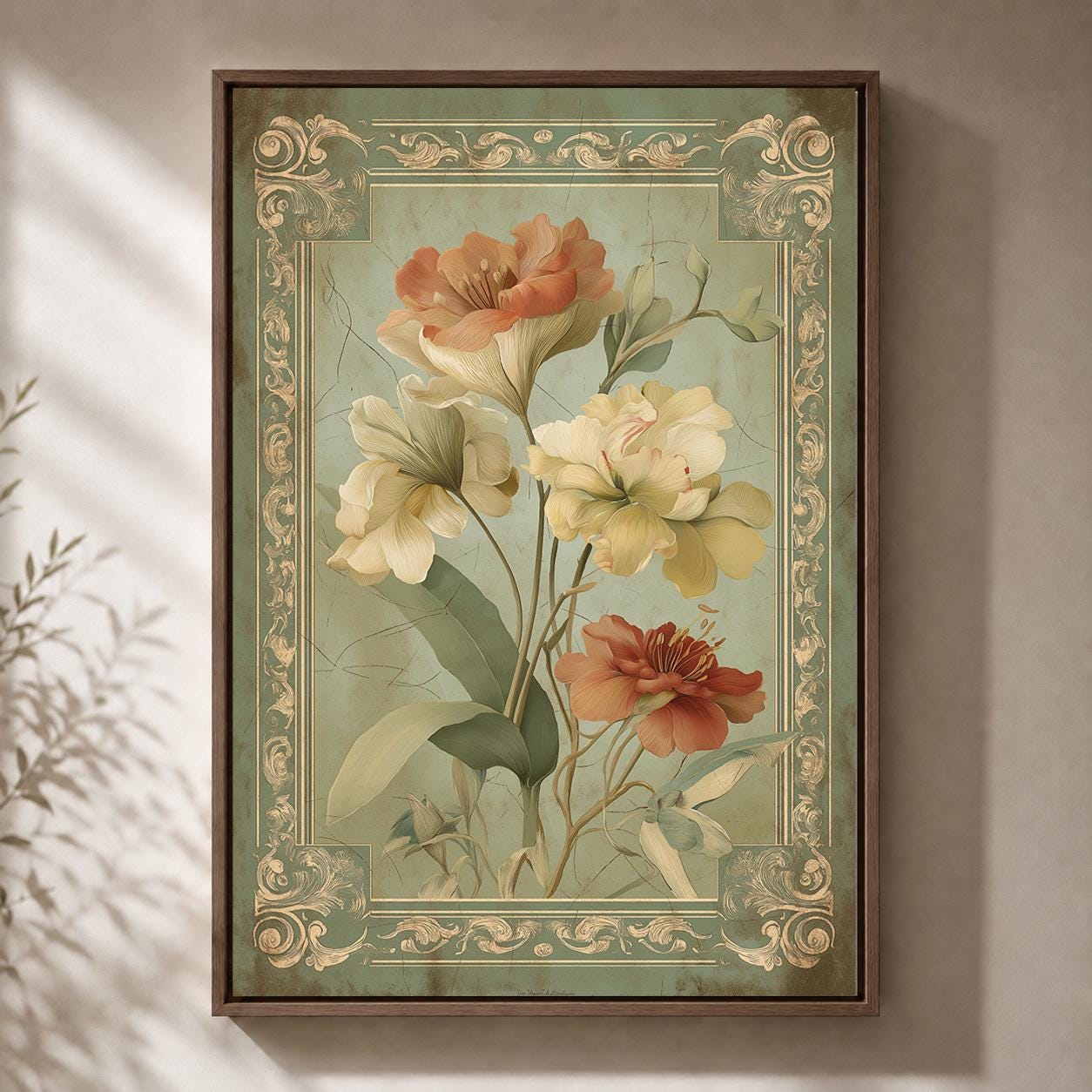 Vintage Floral Framed Canvas Wall