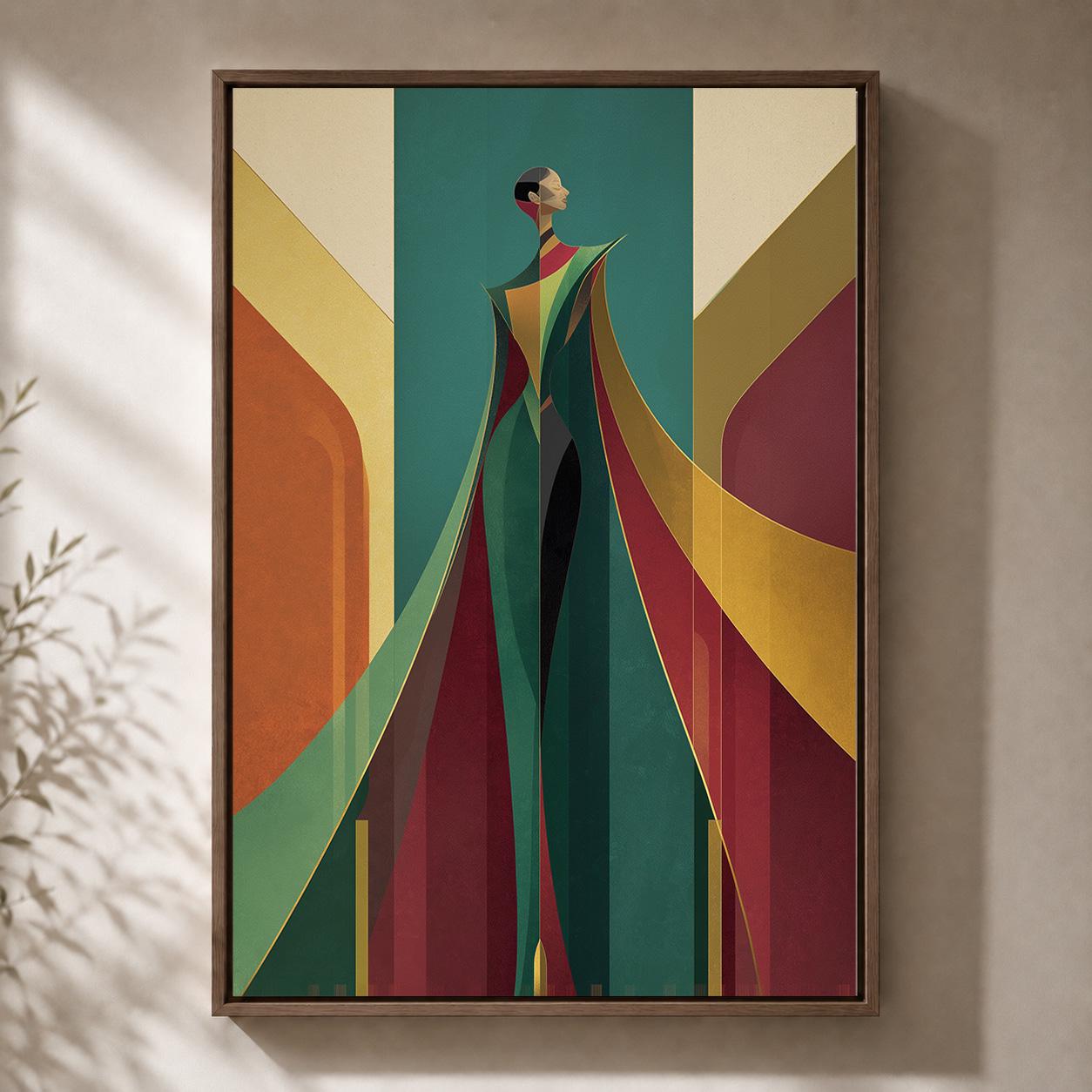 Art Deco Woman Geometric Abstract Lady Framed Canvas by The Wall Art Studio