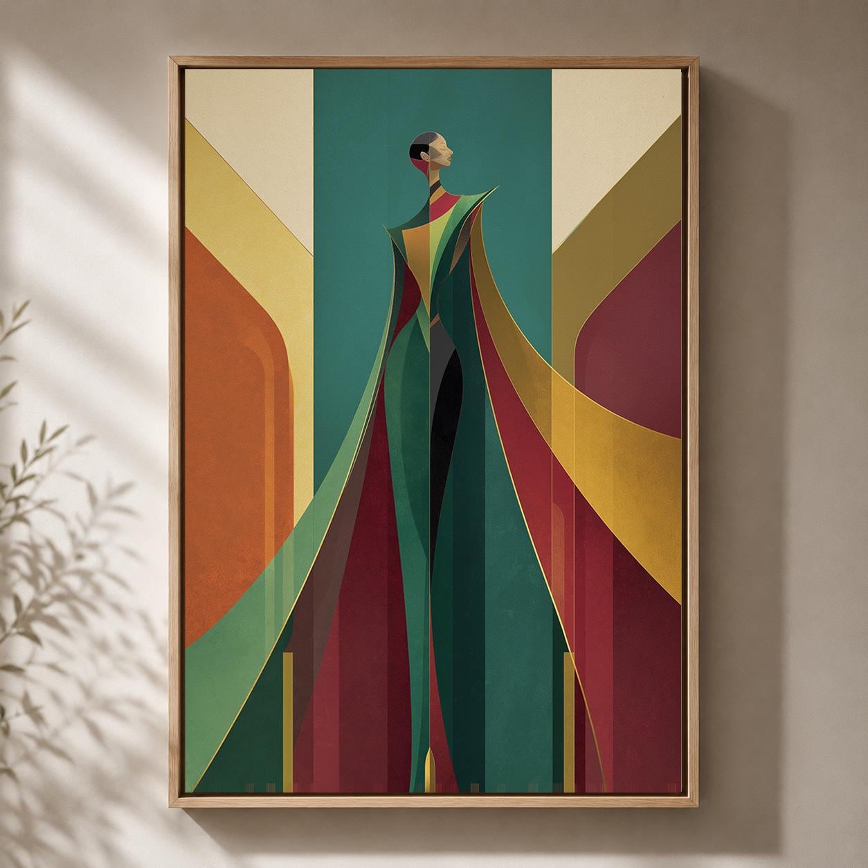 Art Deco Woman Geometric Abstract Lady Framed Canvas by The Wall Art Studio