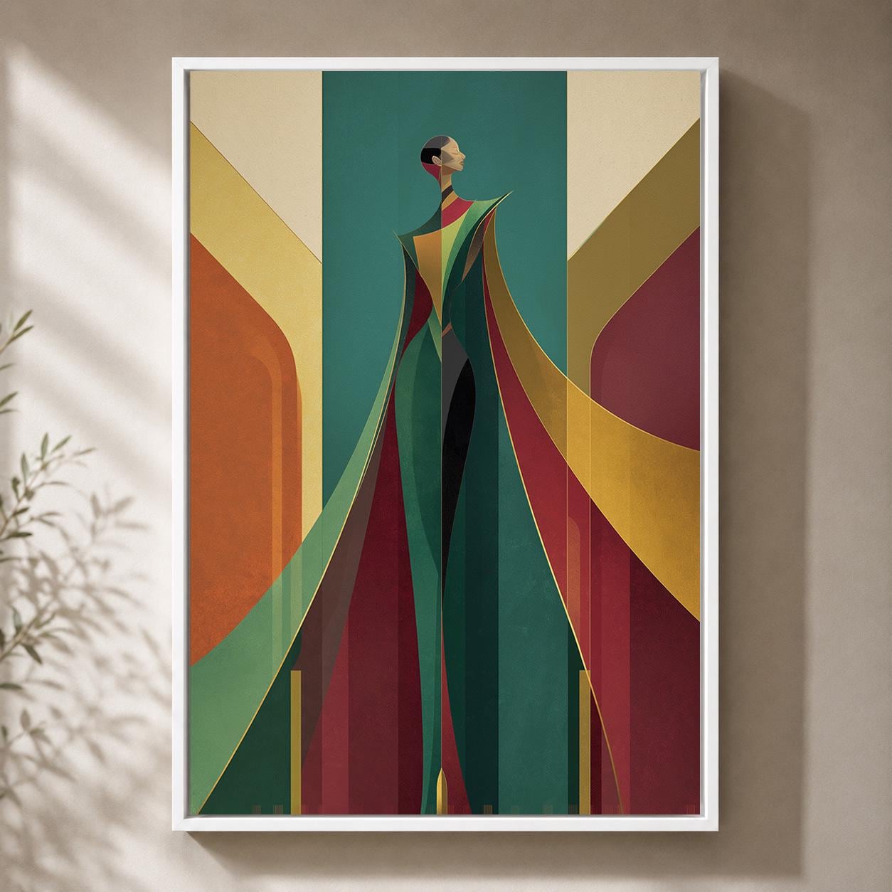 Art Deco Woman Geometric Abstract Lady Framed Canvas by The Wall Art Studio