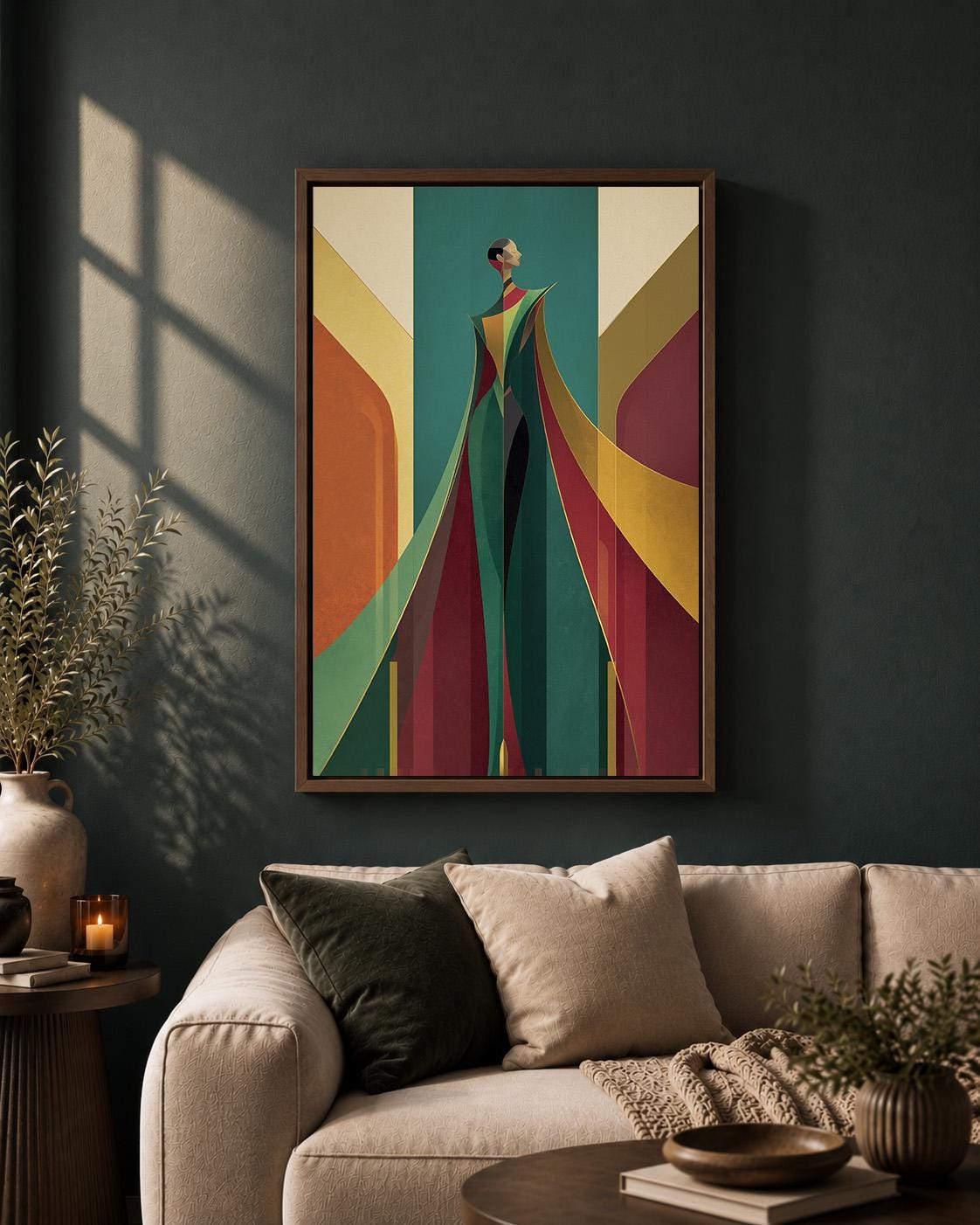 Art Deco Woman Geometric Abstract Lady Framed Canvas by The Wall Art Studio