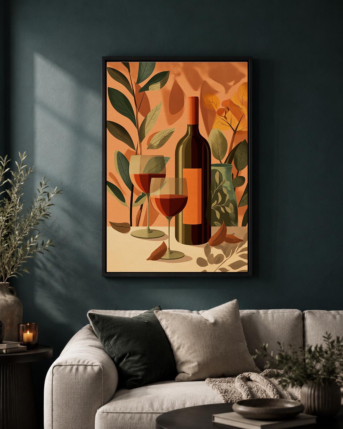 Autumn Wine Bottle Rustic Vineyard Floral Framed Canvas by The Wall Art Studio