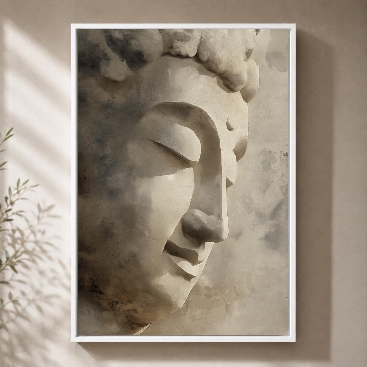 Neutral Zen Botanical Meditation Buddha Framed Canvas by The Wall Art Studio