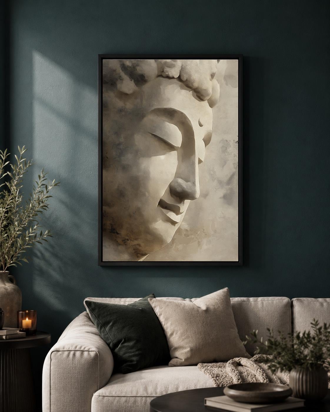 Neutral Zen Botanical Meditation Buddha Framed Canvas by The Wall Art Studio