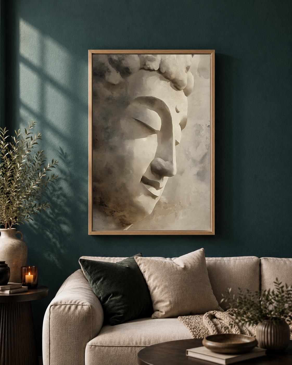 Neutral Zen Botanical Meditation Buddha Framed Canvas by The Wall Art Studio