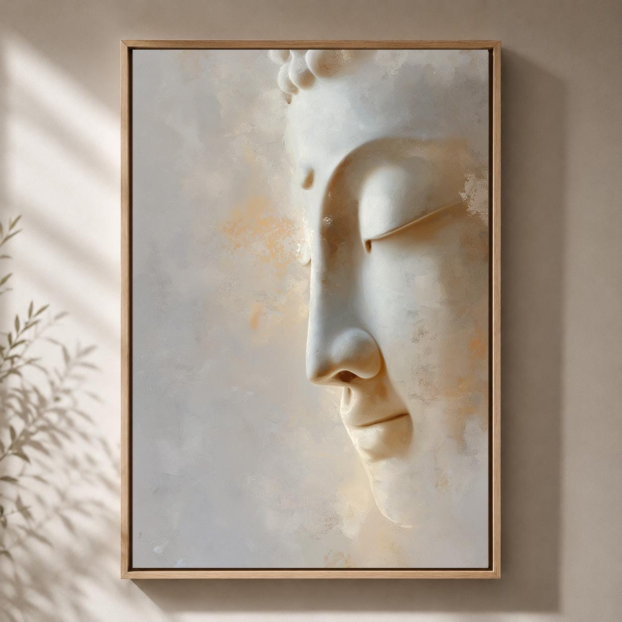 Neutral Buddha Zen Botanical Meditation Framed Canvas by The Wall Art Studio