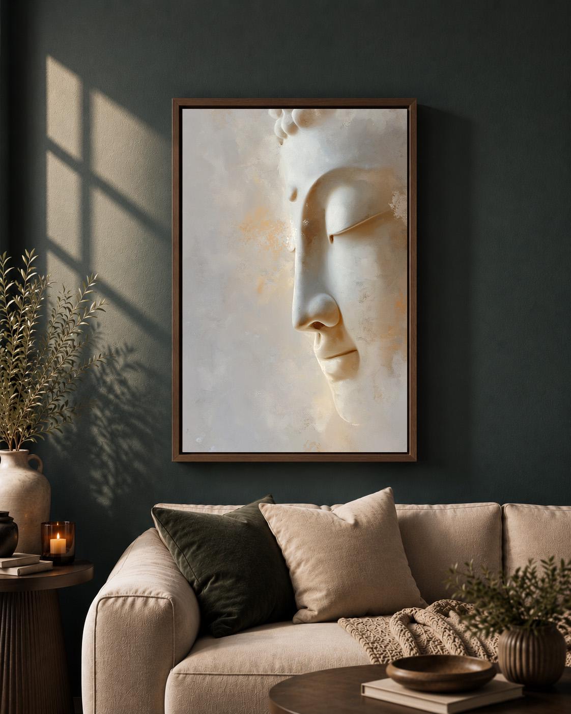 Neutral Buddha Zen Botanical Meditation Framed Canvas by The Wall Art Studio