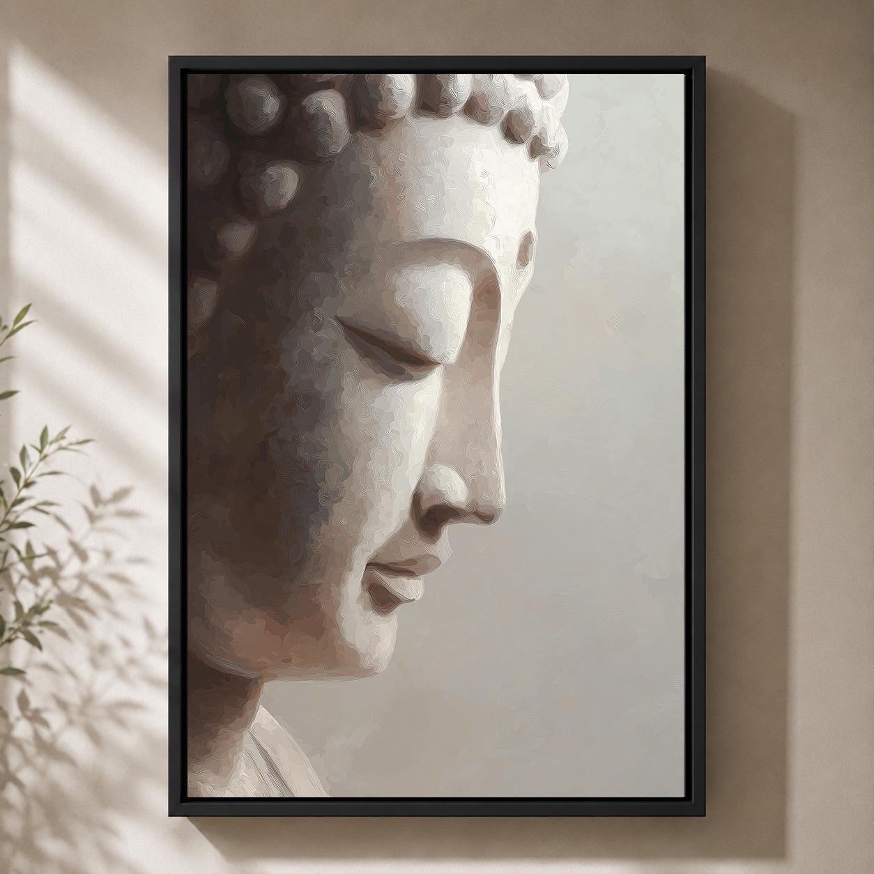 Neutral Buddha Zen Botanical Meditation Japandi Spiritual Framed Canvas by The Wall Art Studio