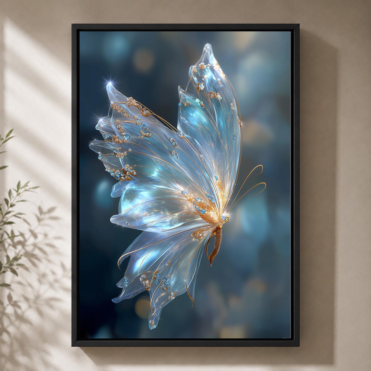Blue Glass Butterfly Ethereal Nature Wall Art by The Wall Art Studio