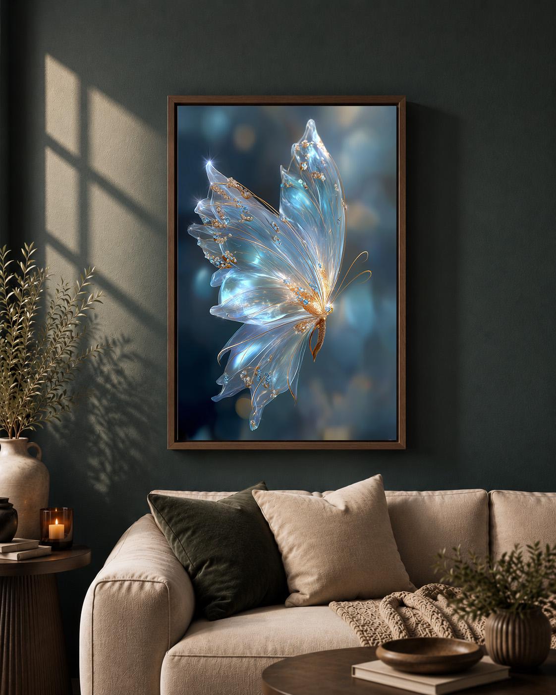 Blue Glass Butterfly Ethereal Nature Wall Art by The Wall Art Studio